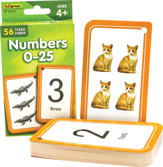 NUMBERS 0-25 FLASH CARDS 56PCS