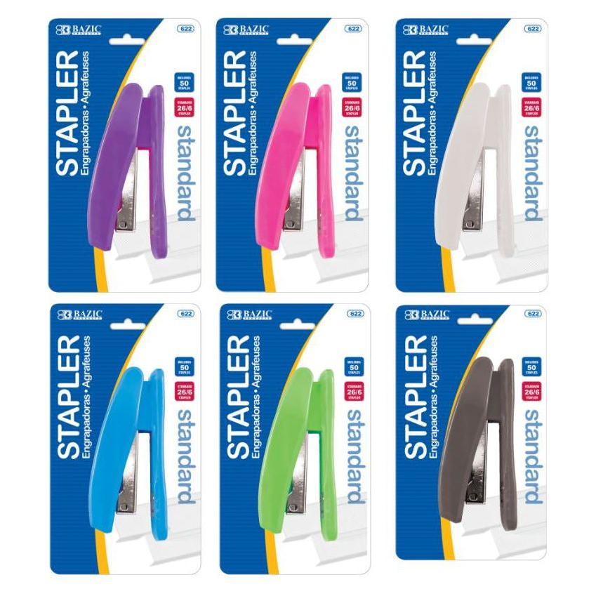 BRIGHT COLOR STANDARD (26/6) STAPLER W/50 STAPLES