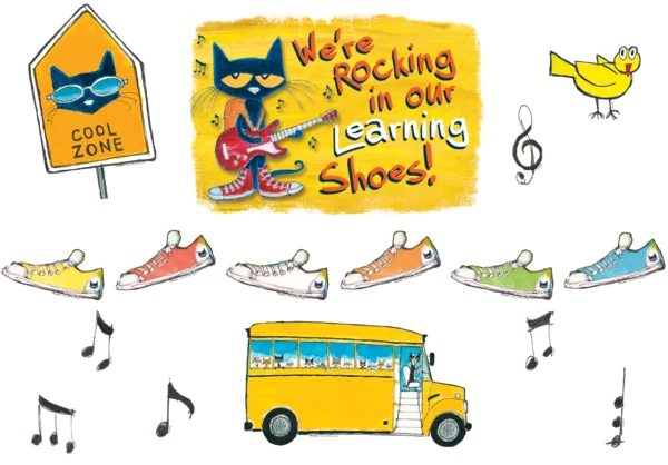 PETE THE CAT WE'RE ROCKING IN OUR LEARNING SHOES BULLETIN BOARD SET 46 PCS