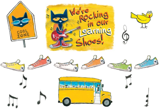 PETE THE CAT WE'RE ROCKING IN OUR LEARNING SHOES BULLETIN BOARD SET 46 PCS