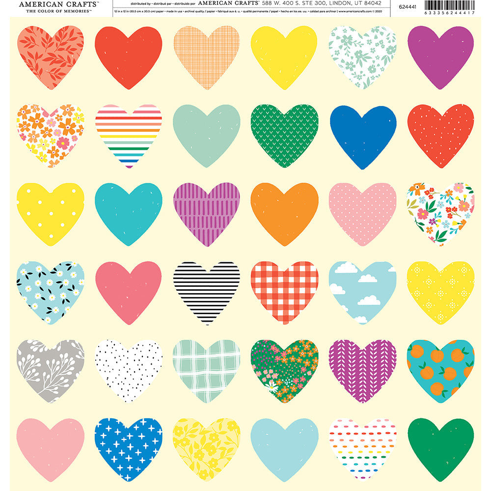 HEART PATTERNS PATTERNED PAPER SINGLE PAPER 12X12