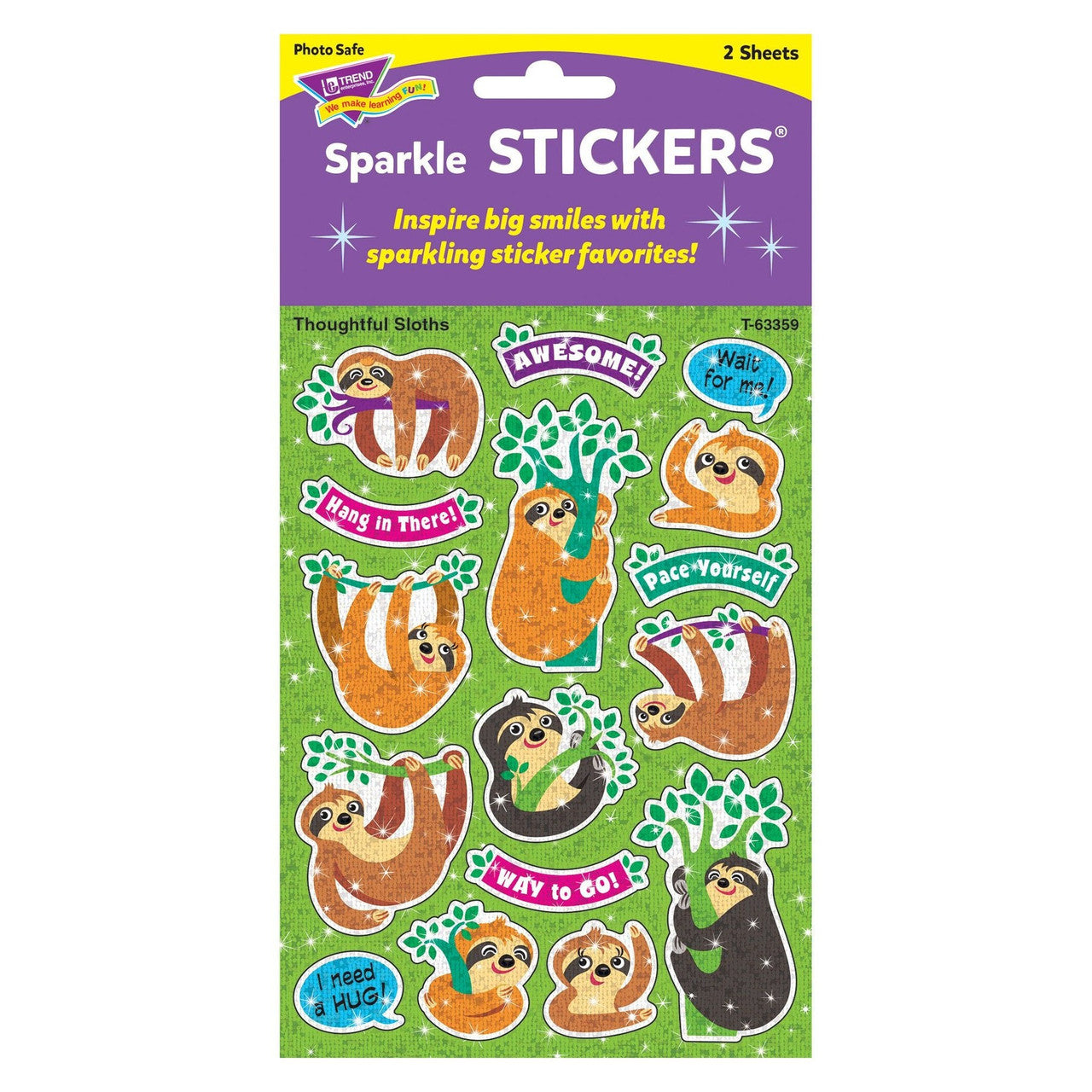 THOUGHTFUL SLOTHS SPARKLE STICKERS LARGE