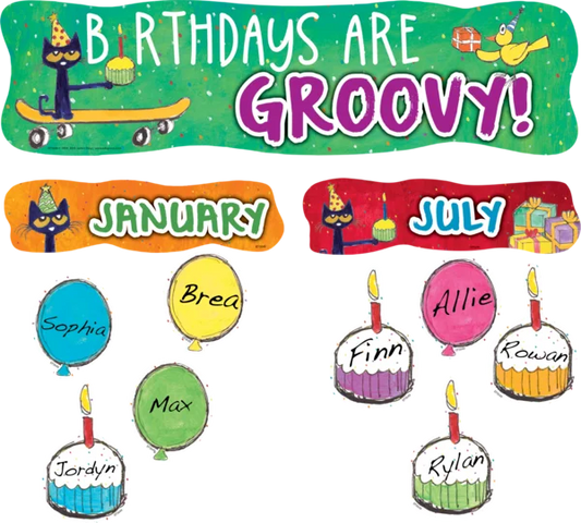 PETE THE CAT BIRTHDAYS ARE GROOVY MINI BULLETIN BOARD SET 45 PCS