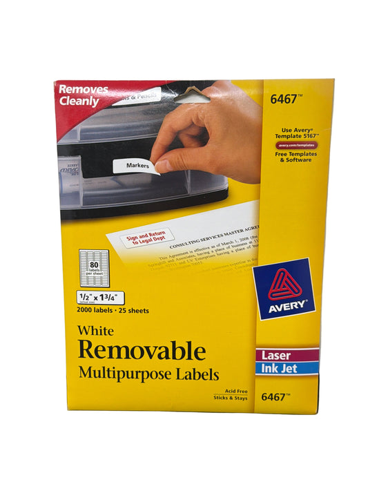 AV LABELS WHITE 1/2 X 1-3/4" (PQ.2000)