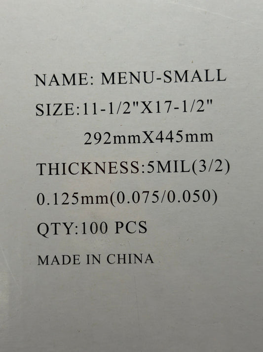 LAMINATING POUCH 5ML SMALL MENU