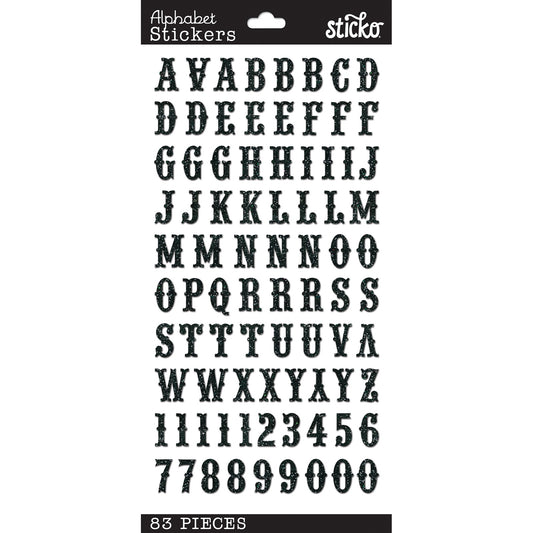 Sticko Alphabet Stickers | Black Glitter Carnival | 83 pieces