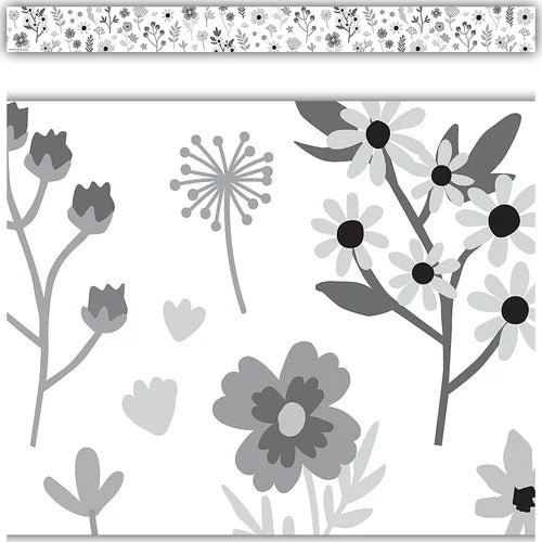BLACK AND WHITE FLORAL STRAIGHT BORDER TRIM