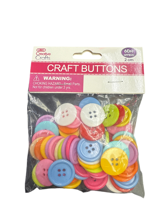 CRAFT BUTTONS MIXED COLORS 2CM 60PC