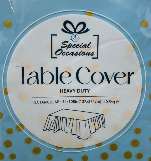 Rectangle Blue Table Cover with gold dots