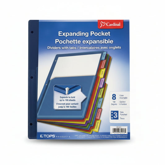 Plastic Exp Pocket Index Divider | 8 Tab | Asst | Letter