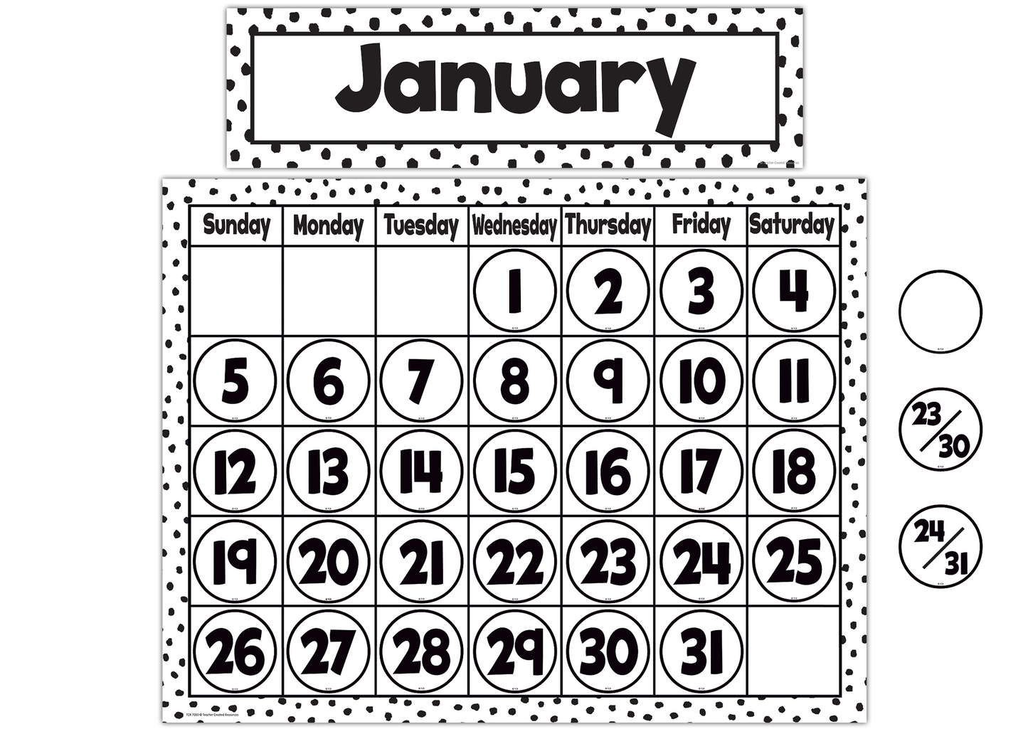 BLACK PAINTED DOTS ON WHITE CALENDAR CHART 17X22''