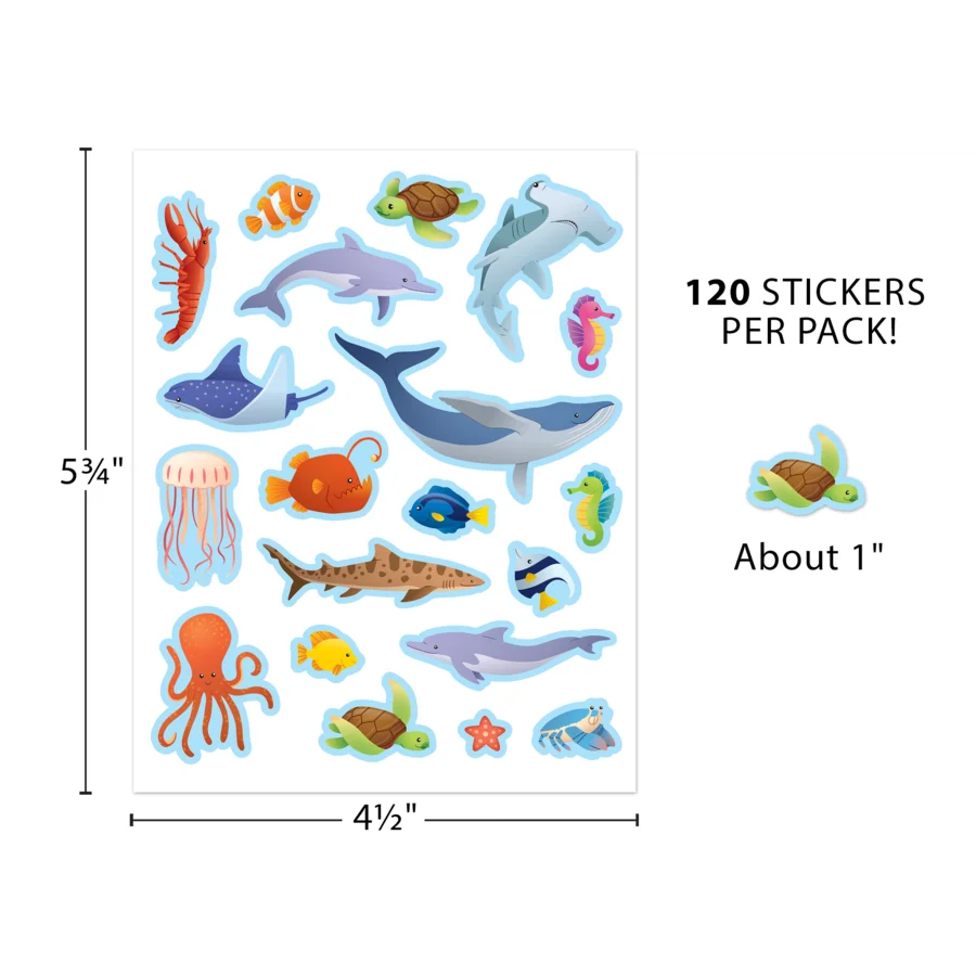 OCEAN ANIMALS STICKERS 120PCS