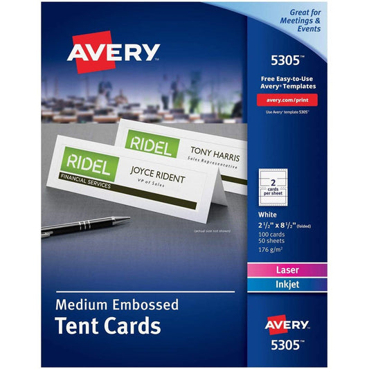 AV TENT CARDS LASER WHITE 2-1/2 X 8-1/2 (PQ.100)