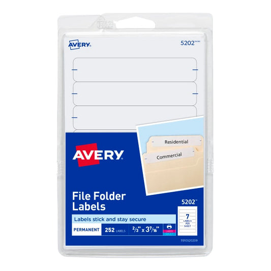 FILE FOLDER LABELS WHITE 2/3" X 3-7/16" PQ. 252