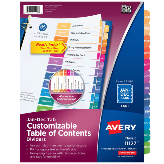 Index Monthly Binder Dividers Multicolor Tab 1 Set
