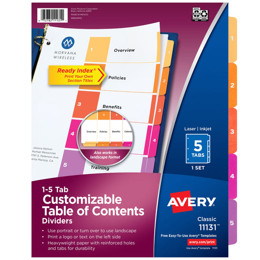 Index 1-5 Binder Divider Multicolor Tab 1 Set