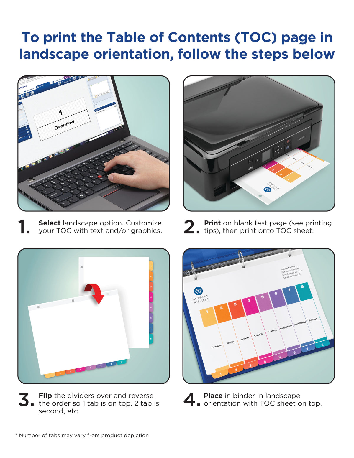 Index 1-8 Binder Dividers Multicolor Tab 1 Set