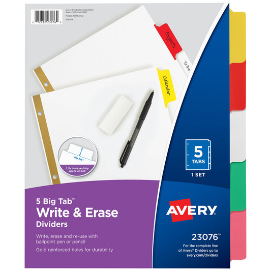 Big Tab Write & Erase Divider Multicolors 5 Tab