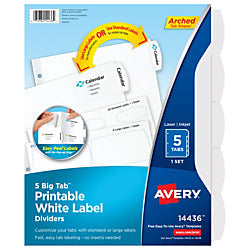 PRINTABLE LABEL DIVIDERS EASY PEEL 5-TAB SET