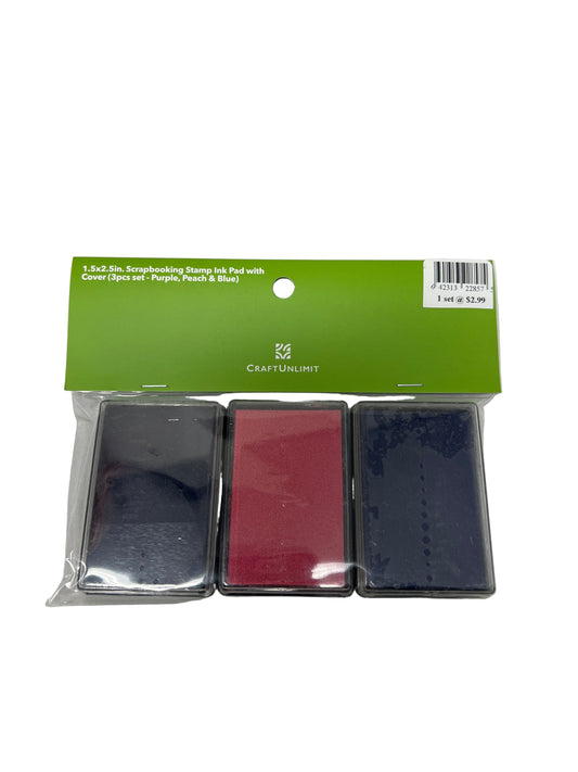 1.5x2.5in. Scrapbooking Stamp Ink Pad with Cover (3pcs set - Purple, Peach & Blue)