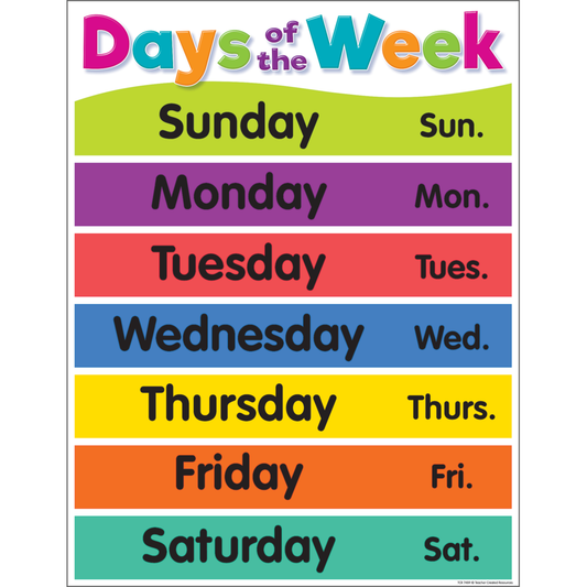 COLORFUL DAYS OF THE WEEK CHART