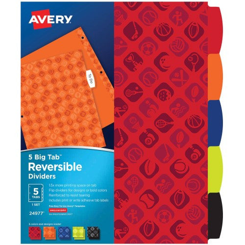 REVERSIBLE FASHION DIVIDERS SPORTS 5-TAB SET
