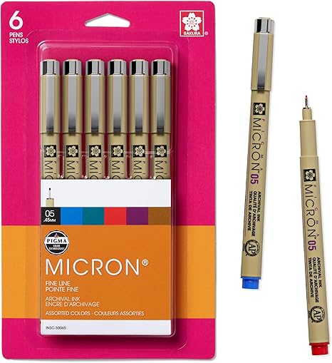 Assorted Color Ink Pigma Micron set 6Pk