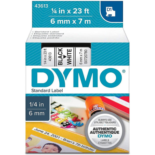 LABEL D1 BLACK/WHITE 1/4"