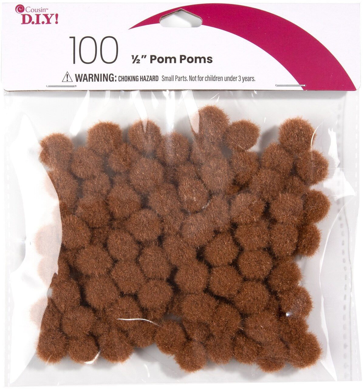 COUSINDIY POM-POMS .5" 100/PKG-BROWN