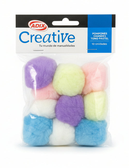 Pom-Poms |Colores Pasteles Grandes | 10pcs