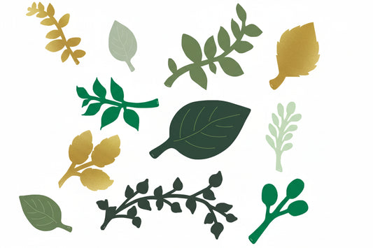 GREEN AND GOLD PAPER LEAVES 40PCS ASST SIZES/COLOR
