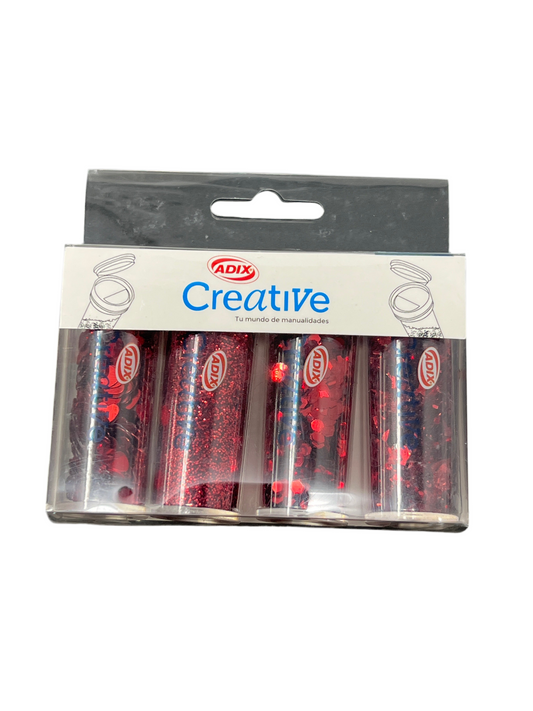 SET CONFETI/GLITTER ROJO 4 PCS