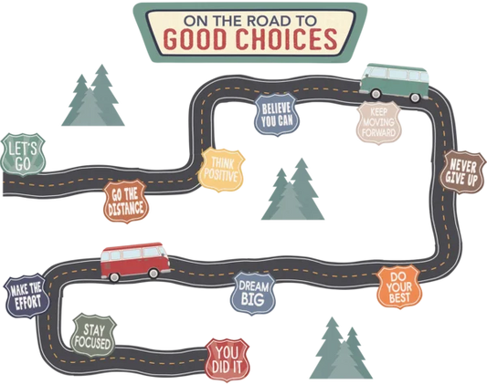 MOVING MOUNTAINS ROAD TRIP ON THE ROAD TO GOOD CHOICES MINI BULLETIN BOARD SET