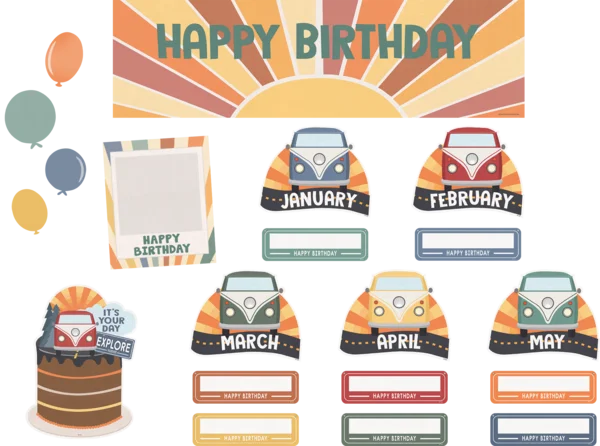 MOVING MOUNTAINS ROAD TRIP HAPPY BIRTHDAY MINI BULLETIN SET 52 PCS