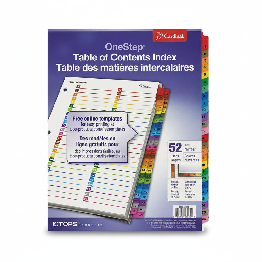 Printable Index Dividers | 52 Tab | Multicolor