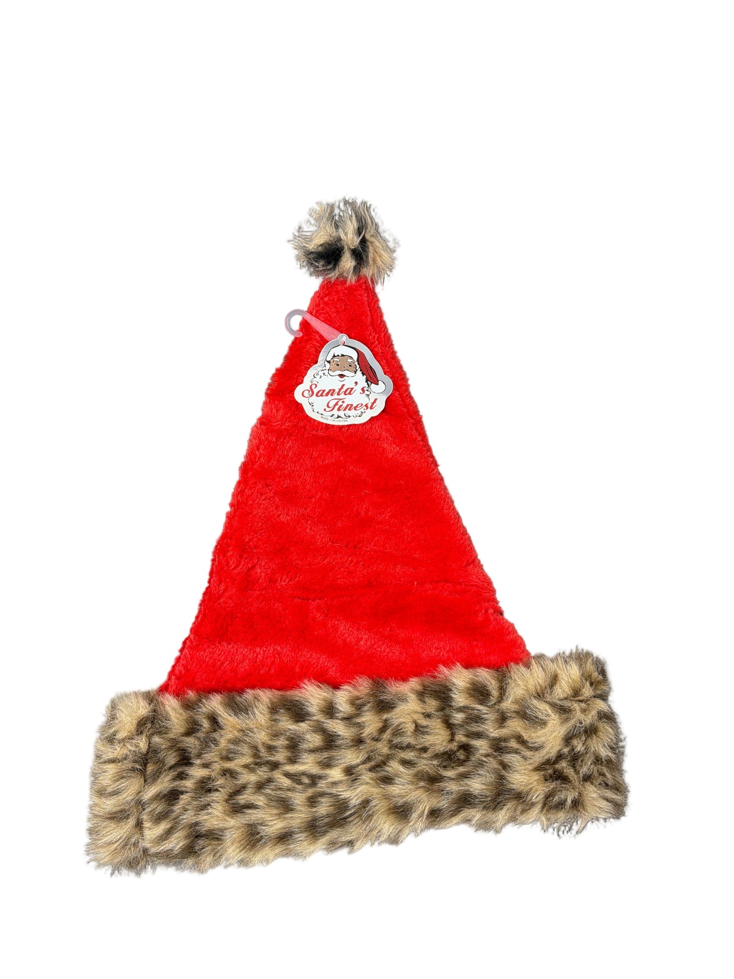 SANTA HAT PLUSH W/ CHEETAH DOUBLE C