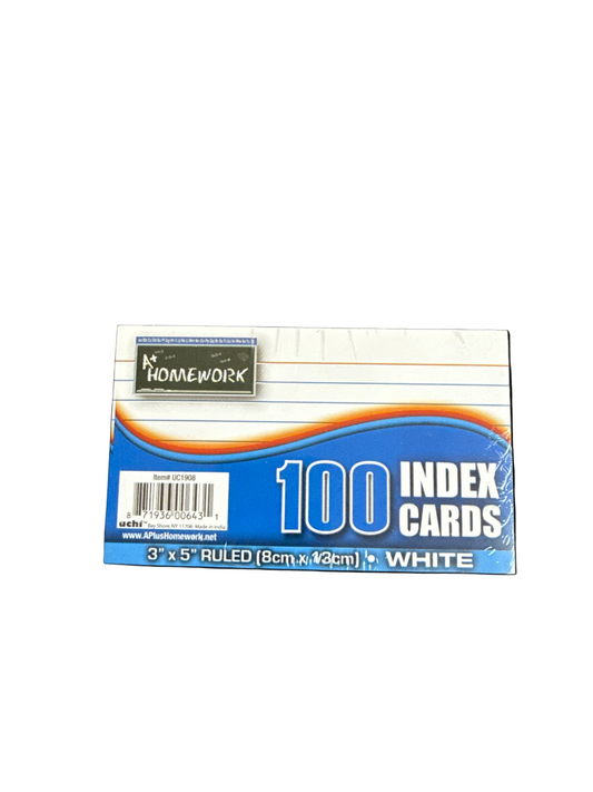 Index Card 3” x 5” Rayada Blanca Pq.100