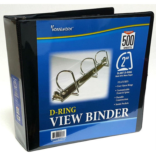 D-RING HARD VIEW BINDER 2" BLACK