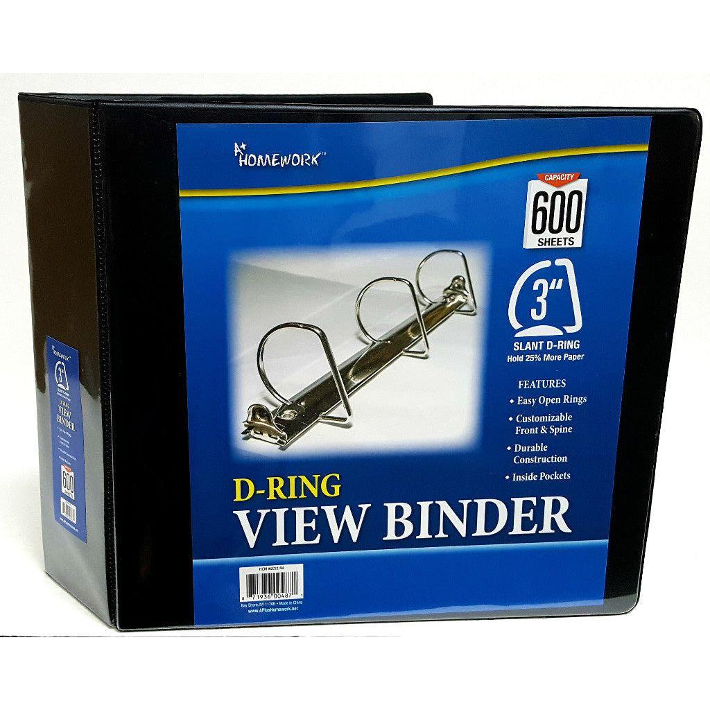 D-RING HARD VIEW BINDER 3" BLACK