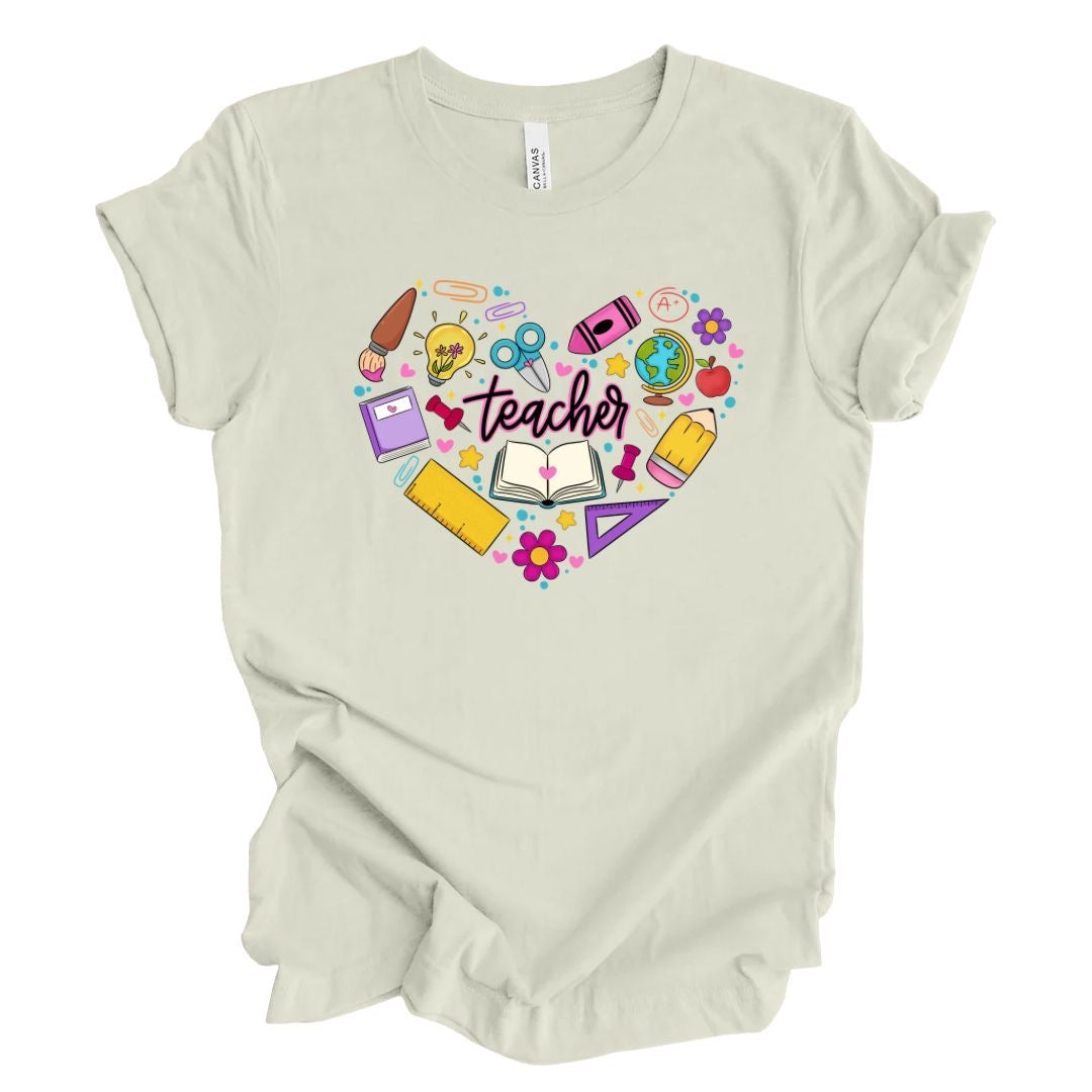 teacher (heart with school supplies)