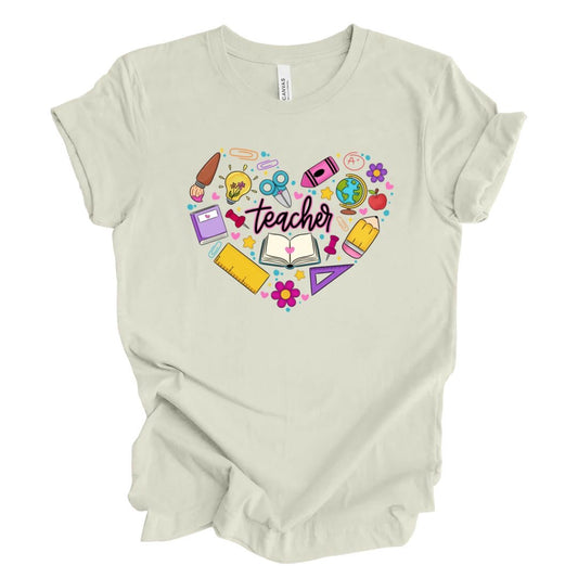 teacher (heart with school supplies)