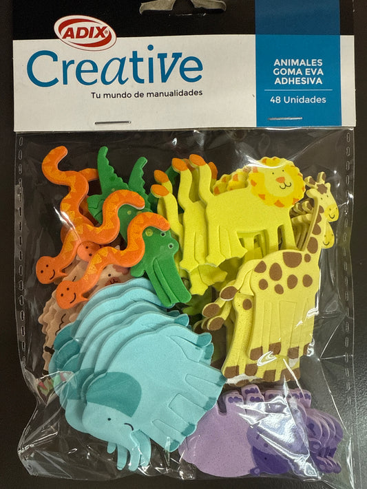 ANIMAL GOMA EVA ADHESIVA 48PCS