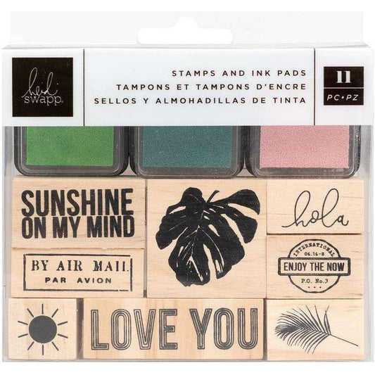 STAMP AND INK PADS WOODEN KIT