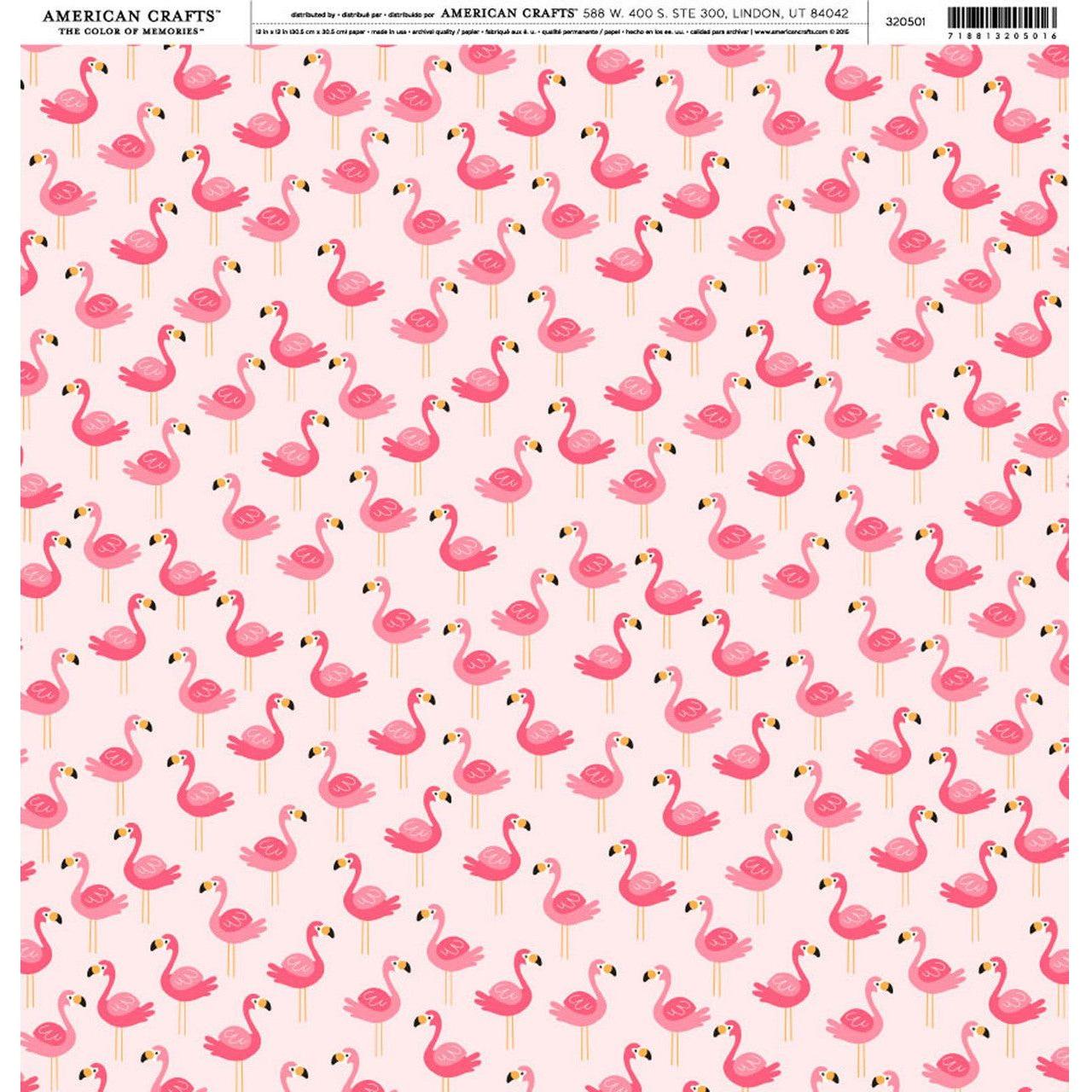 PATTERNED PAPER FLAMINGOS SINGLE 12X12