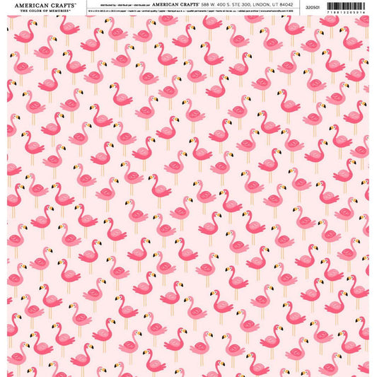 PATTERNED PAPER FLAMINGOS SINGLE 12X12