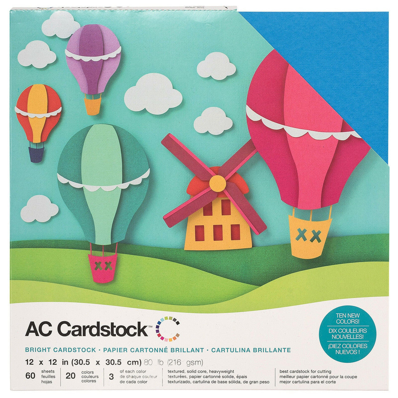 BRIGHTS CARDSTOCK TEXTURED 12X12 80LBS 60PK