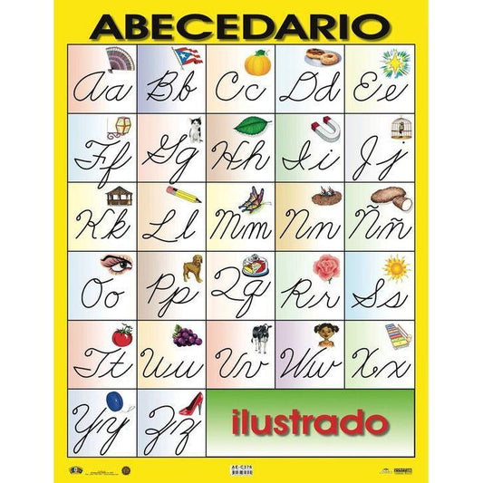 CARTEL ABECEDARIO CURSIVO ILUSTRADO