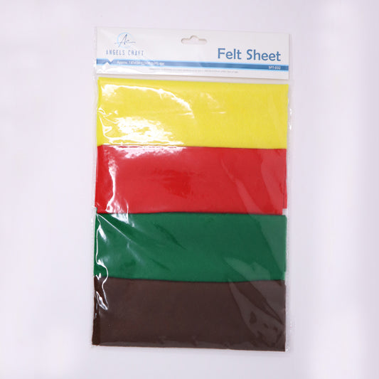 4 pc Felt Sheet Red,Yellow, Brown, Dark Green 7x12