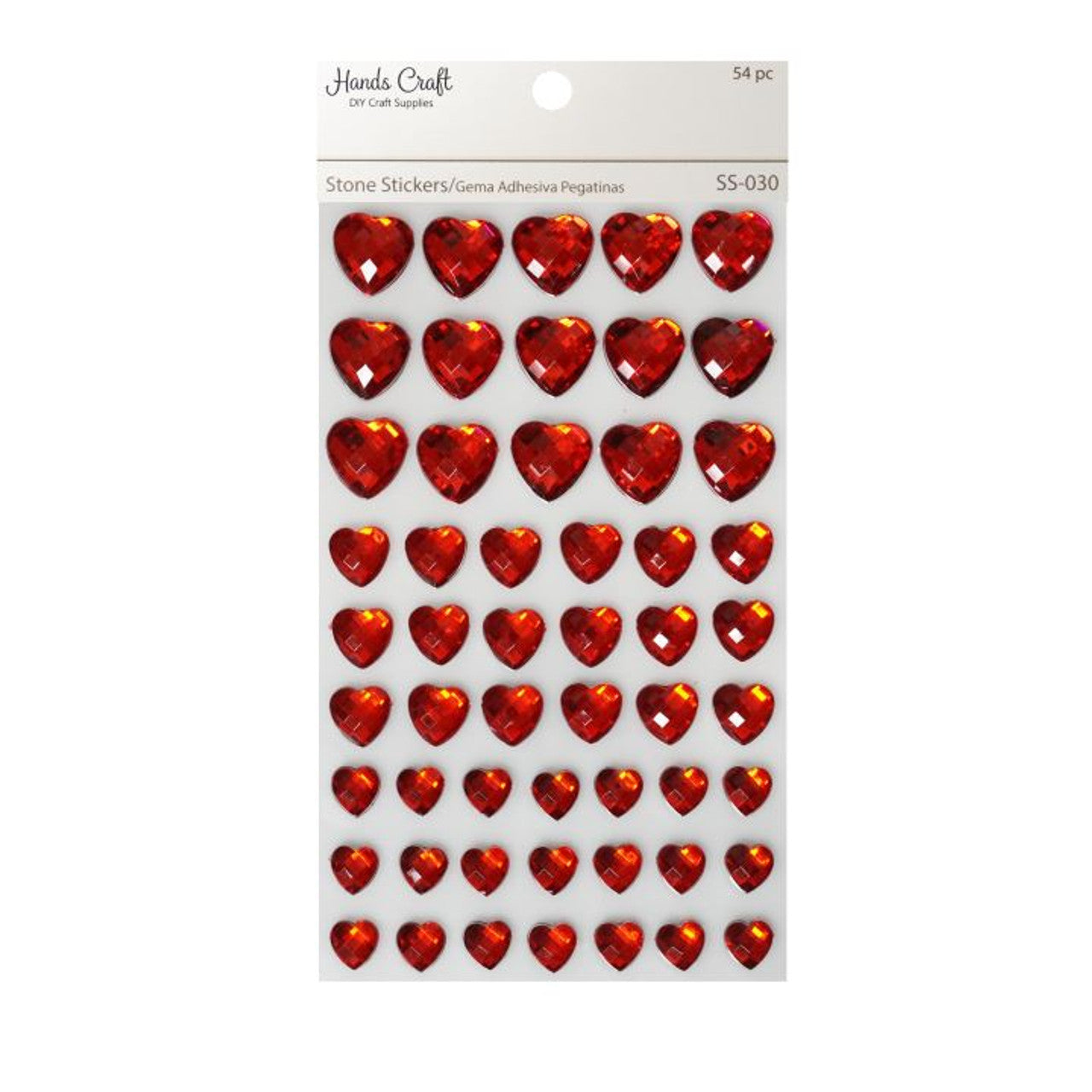 HEART STONE STICKER RED 54 PC