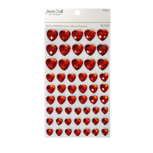 HEART STONE STICKER RED 54 PC